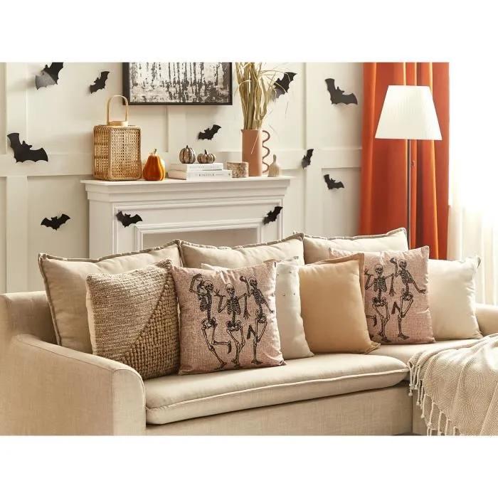 beliani decorative cushion mortesti skeleton beige 45x45cm