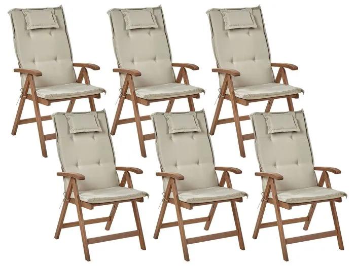 beliani garden chair set 6 acacia taupe