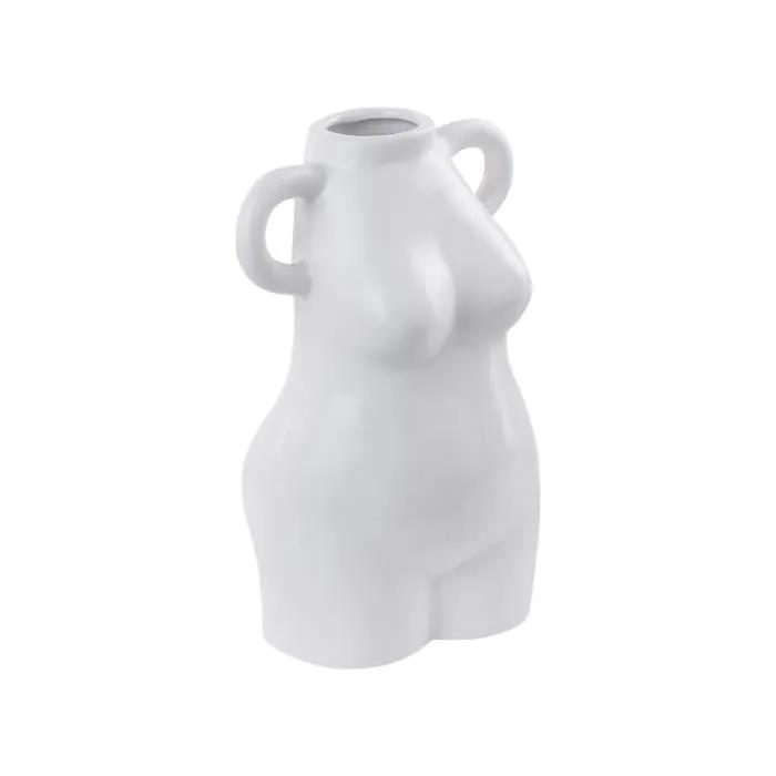 beliani vase ceramic aigio white 25cm