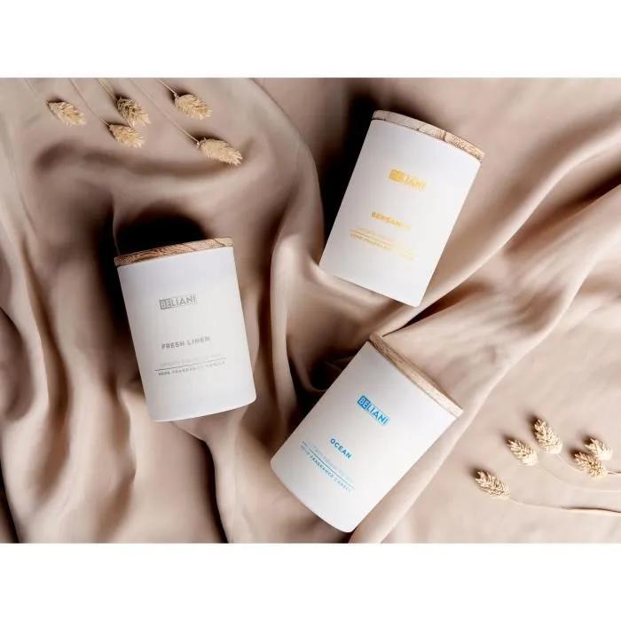 beliani scented candles set ocean/bergamot/fresh linen 3 pack