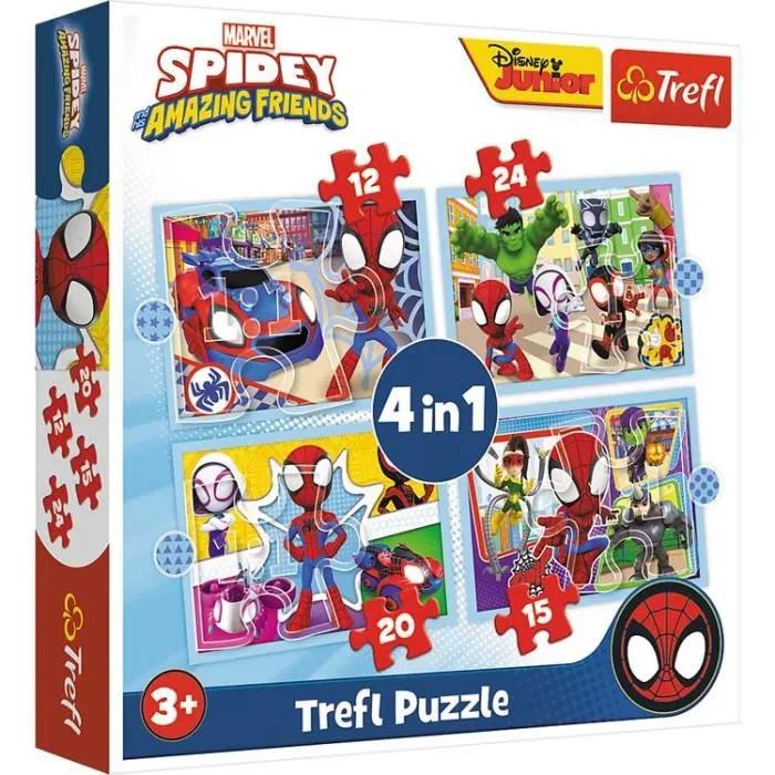 trefl puzzle 4w1 spidey team 12/15/20/24 pieces