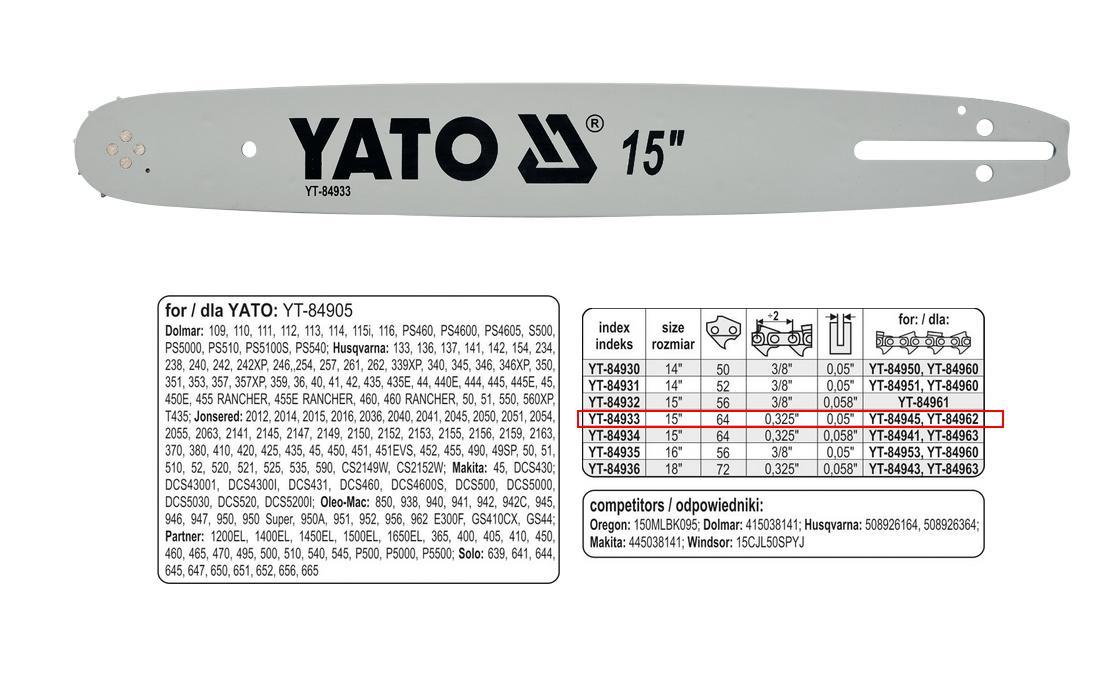 yato chainsaw guide bar yt-84933 15 inch