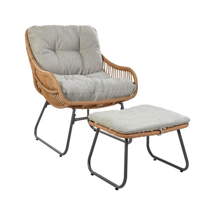 beliani garden chair mestre natural with footrest
