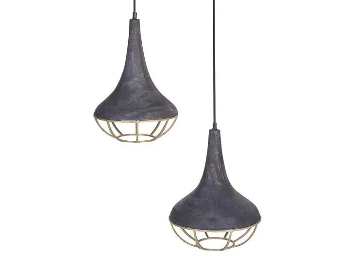 beliani pendant lamp bagmati black mango wood 150 cm 2 bulbs