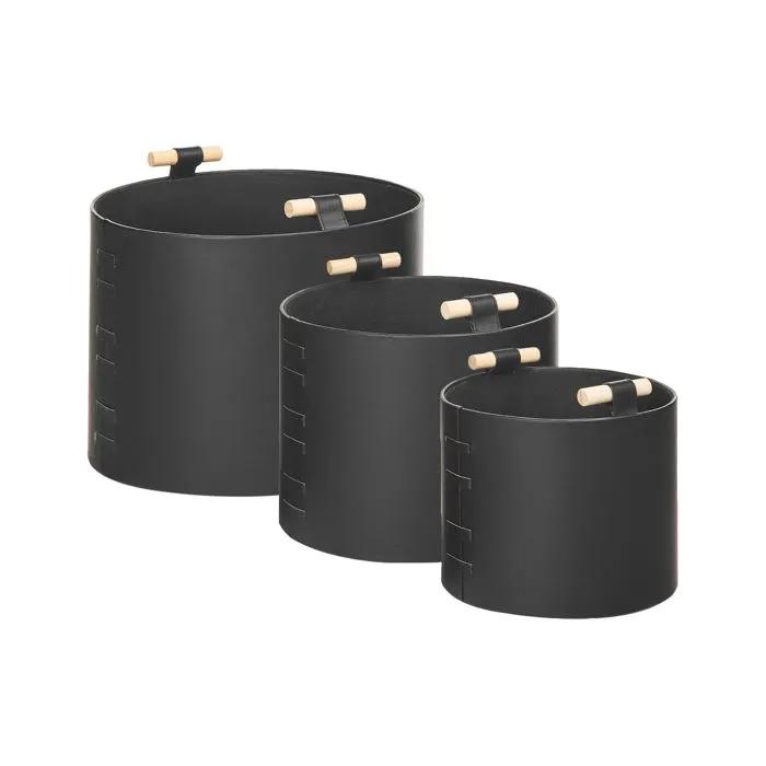 beliani storage baskets aram black faux leather 3 pack
