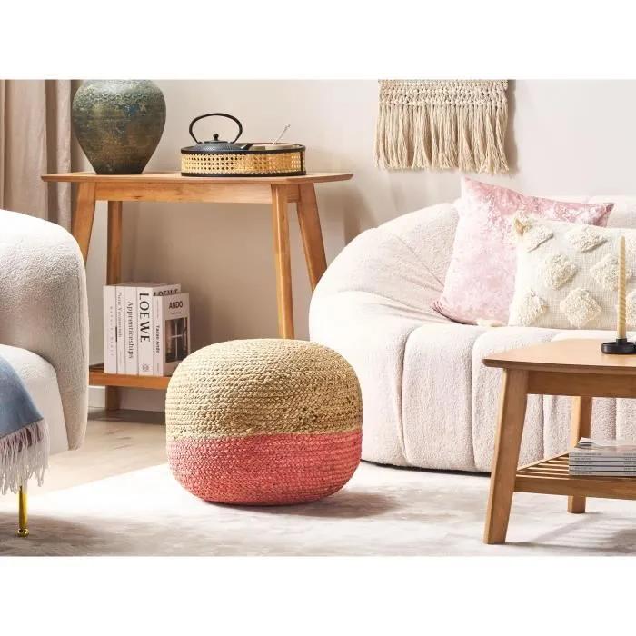 beliani pouf jute duki natural/rose 50x50x40 cm