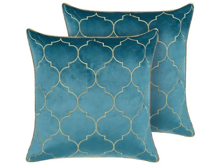 beliani decorative cushions alyssum velvet blue 45x45cm 2 pack