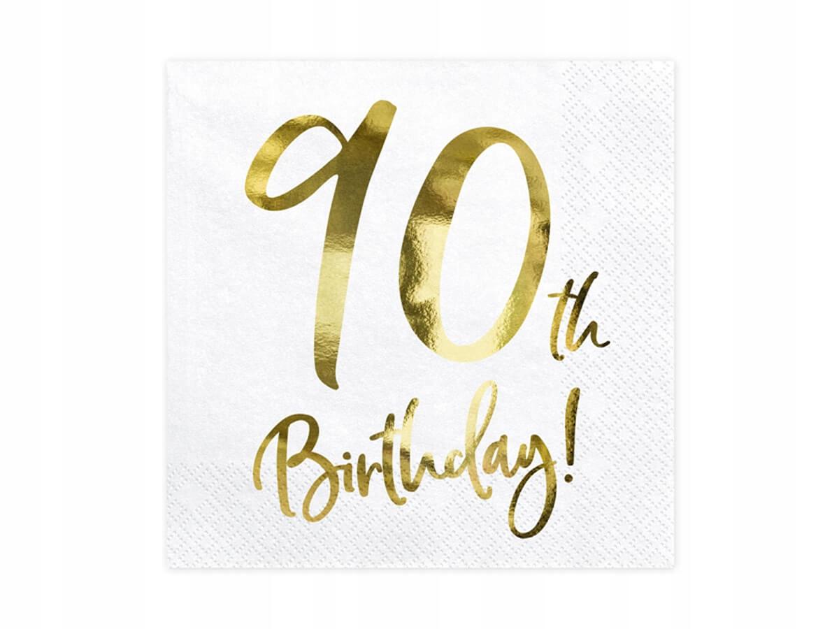partydeco napkins 90th birthday white/gold 20 pack