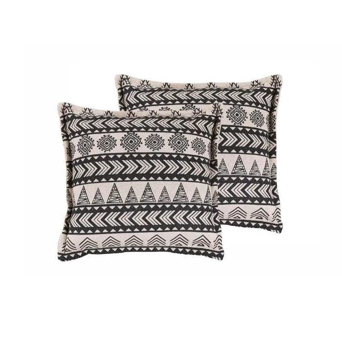 beliani decorative cushions hentepe geometric beige/black 2 pack