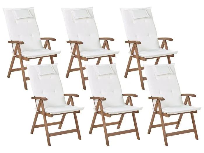 beliani garden chairs set 6 acacia wood adjustable foldable with cushions