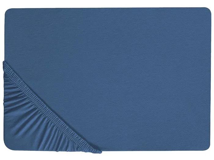 beliani fitted sheet janbu cotton 180x200cm navy blue