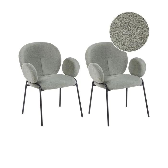 beliani dining chairs ely boucle light green 2 pack