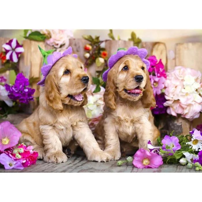 enjoy puzzle cocker spaniel puppies flower hats 1000 pieces