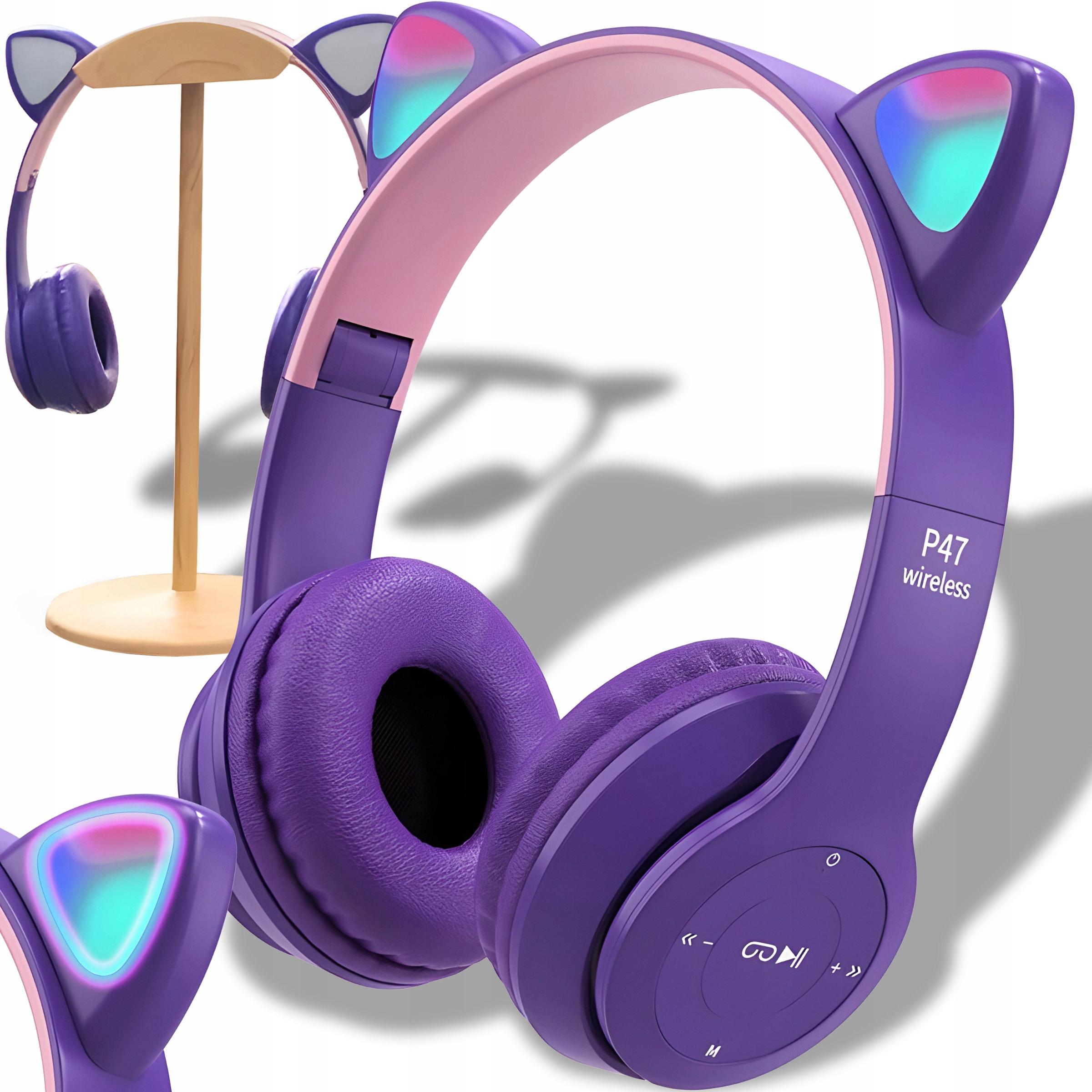 retoo wireless headphones p47m cat ears led rgb purple