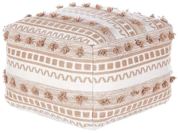 beliani pouf cotton beige 50x50x35 cm