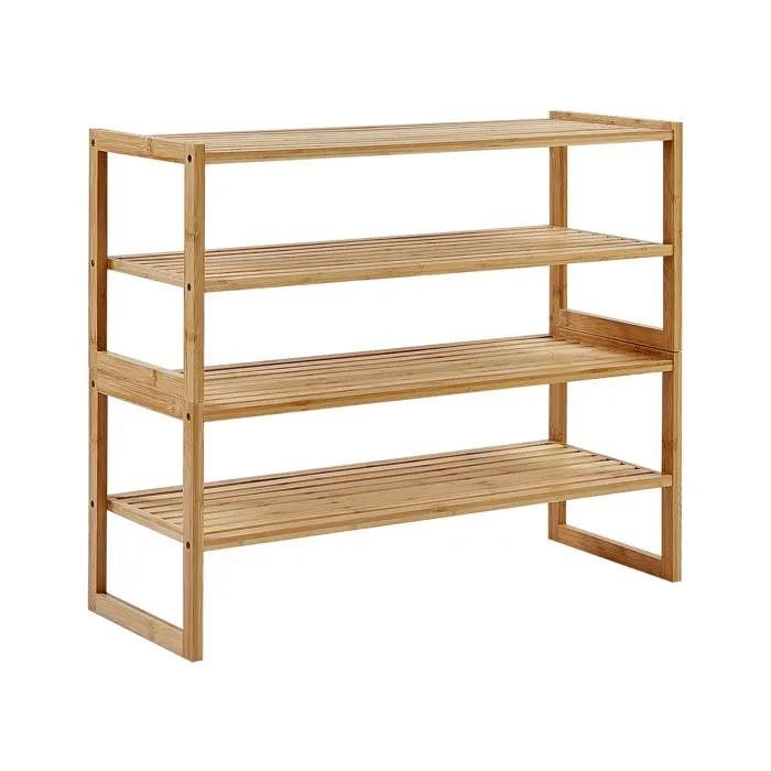 beliani bathroom shelf uvalda bamboo light brown 4 levels
