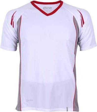 cona sports t-shirt club tech v neck white/red m