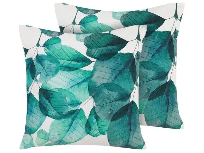 beliani outdoor cushion set 2 pcs peacock blue 45x45 cm