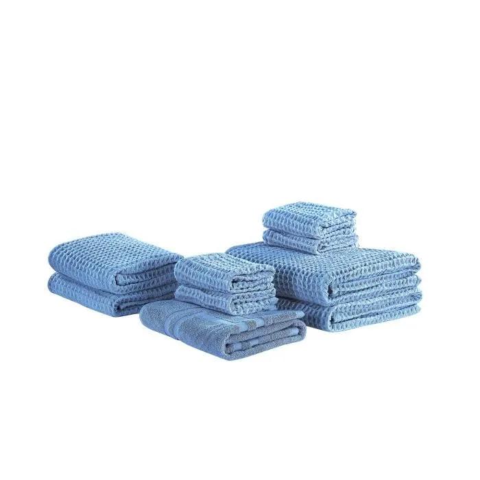 beliani towel set areora blue 9 pieces