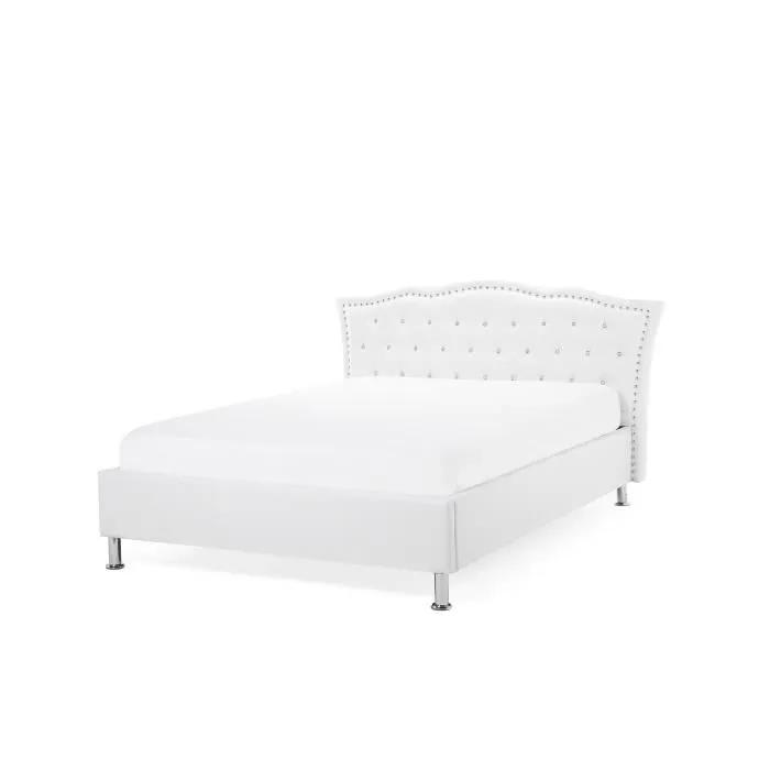 beliani bed metz 140x200 cm white faux leather