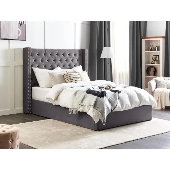 beliani bed frame with storage lubbon gray 140x200cm