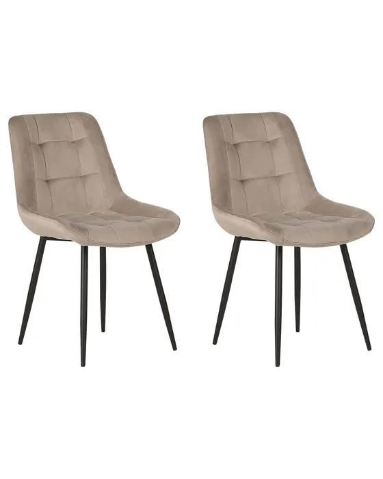 beliani dining chairs melrose taupe velvet 2 pack