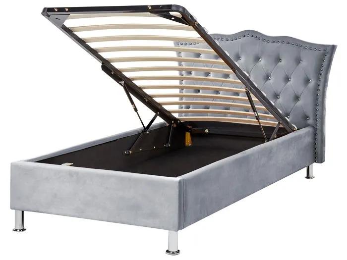 beliani bed frame with storage metz velvet grey 90x200cm