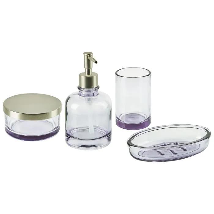 beliani bathroom accessory set violet glass 4 pieces