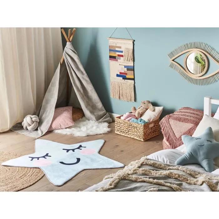 beliani children's carpet sirius star shape light blue 120x120cm