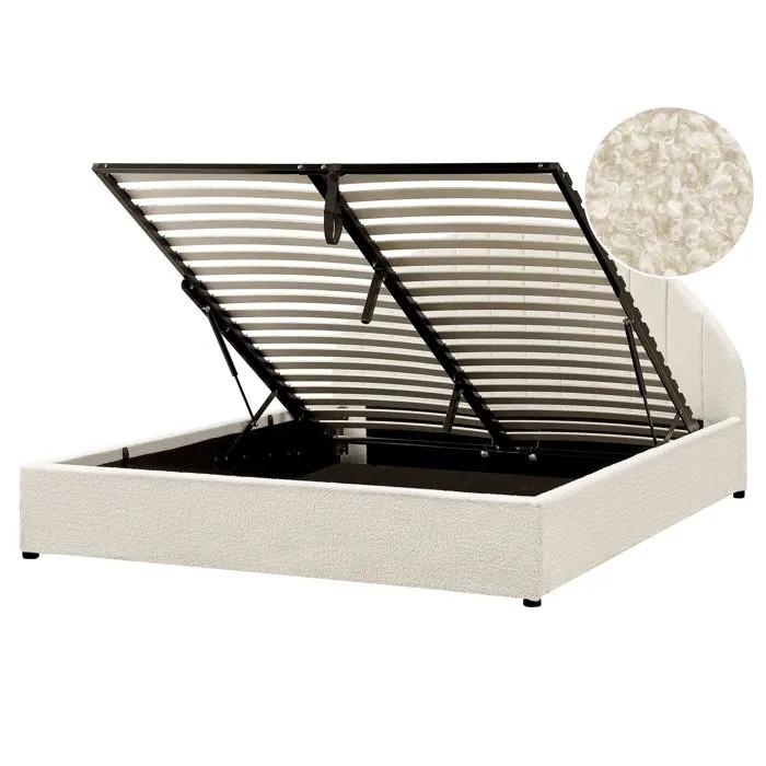 beliani bed with storage boucle chadenet 160x200cm cream