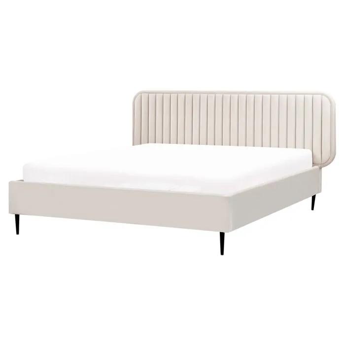 beliani double bed brin velvet beige 160x200 cm