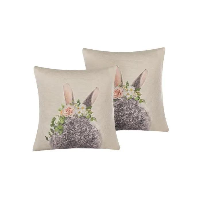beliani decorative cushions fatsia taupe 45x45 cm 2 pack