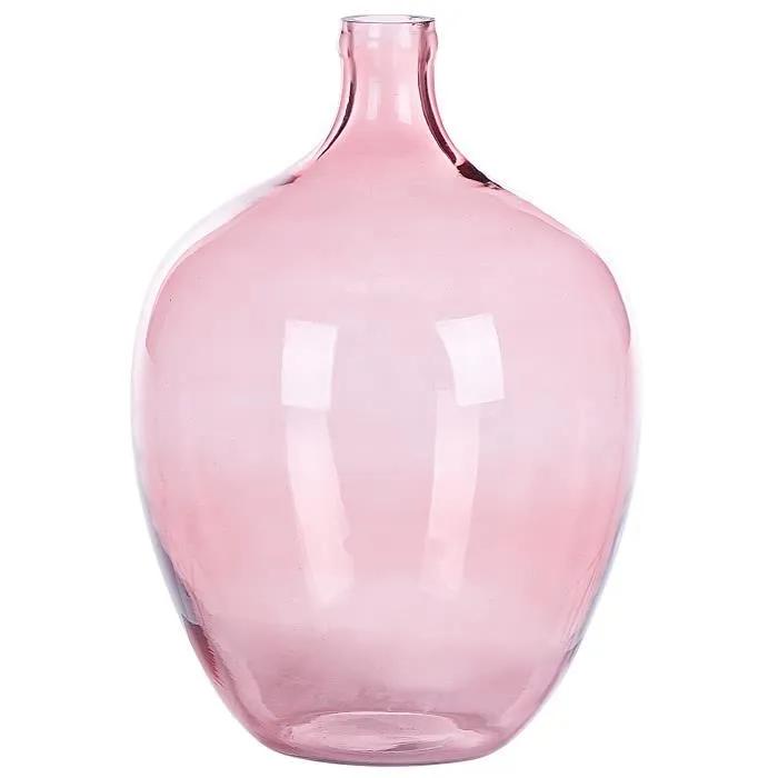 beliani decorative vase roti glass pink 39cm