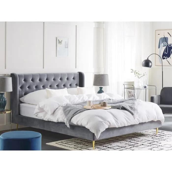 beliani upholstered bed forbach gray 180x200cm