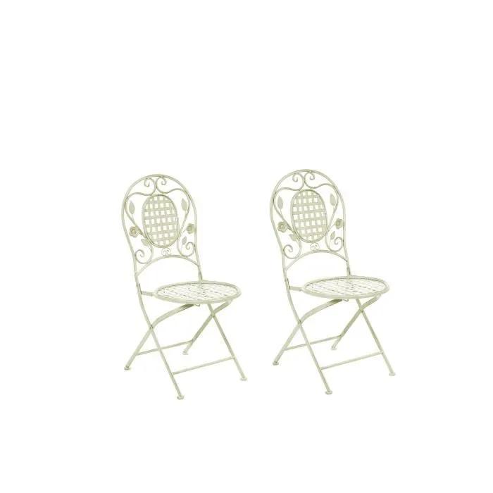 beliani garden chairs bivio metal light green 2 pack