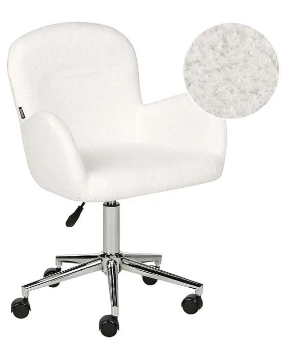 beliani office chair priddy boucle white adjustable