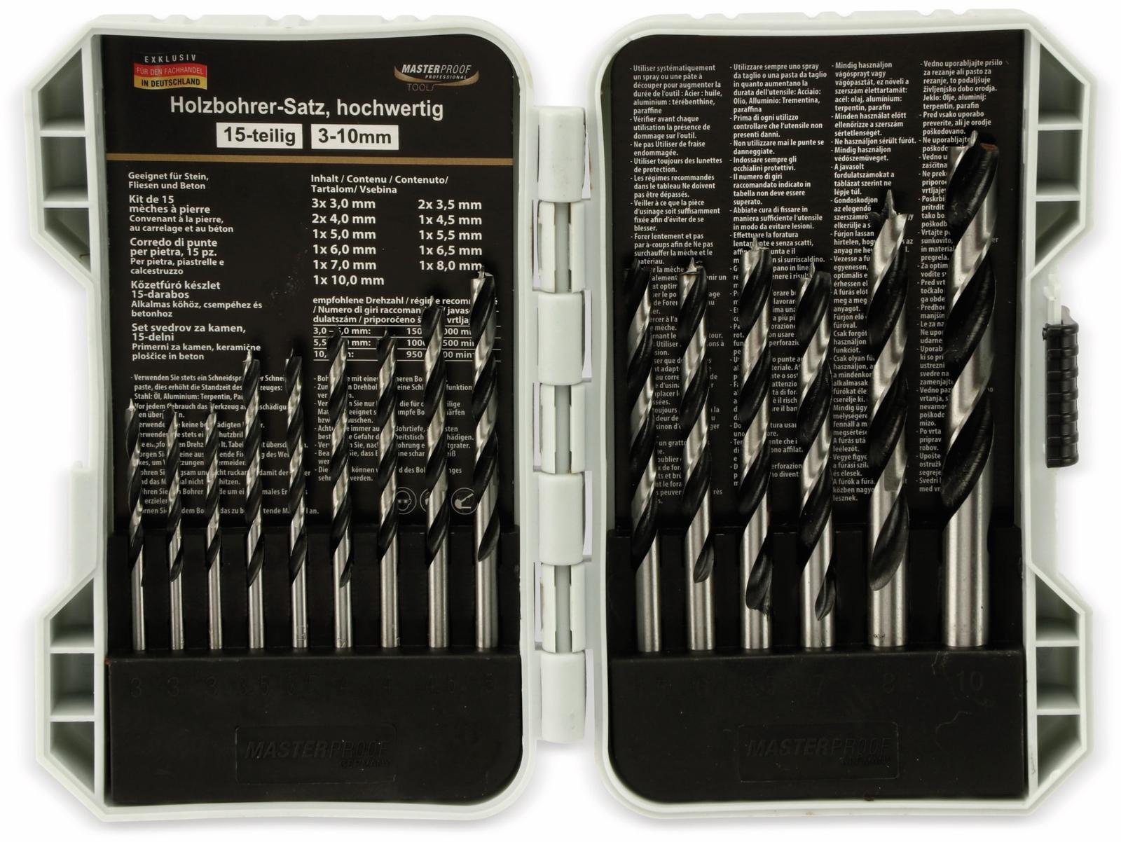 masterproof wood drill set 15 pieces 3-10mm
