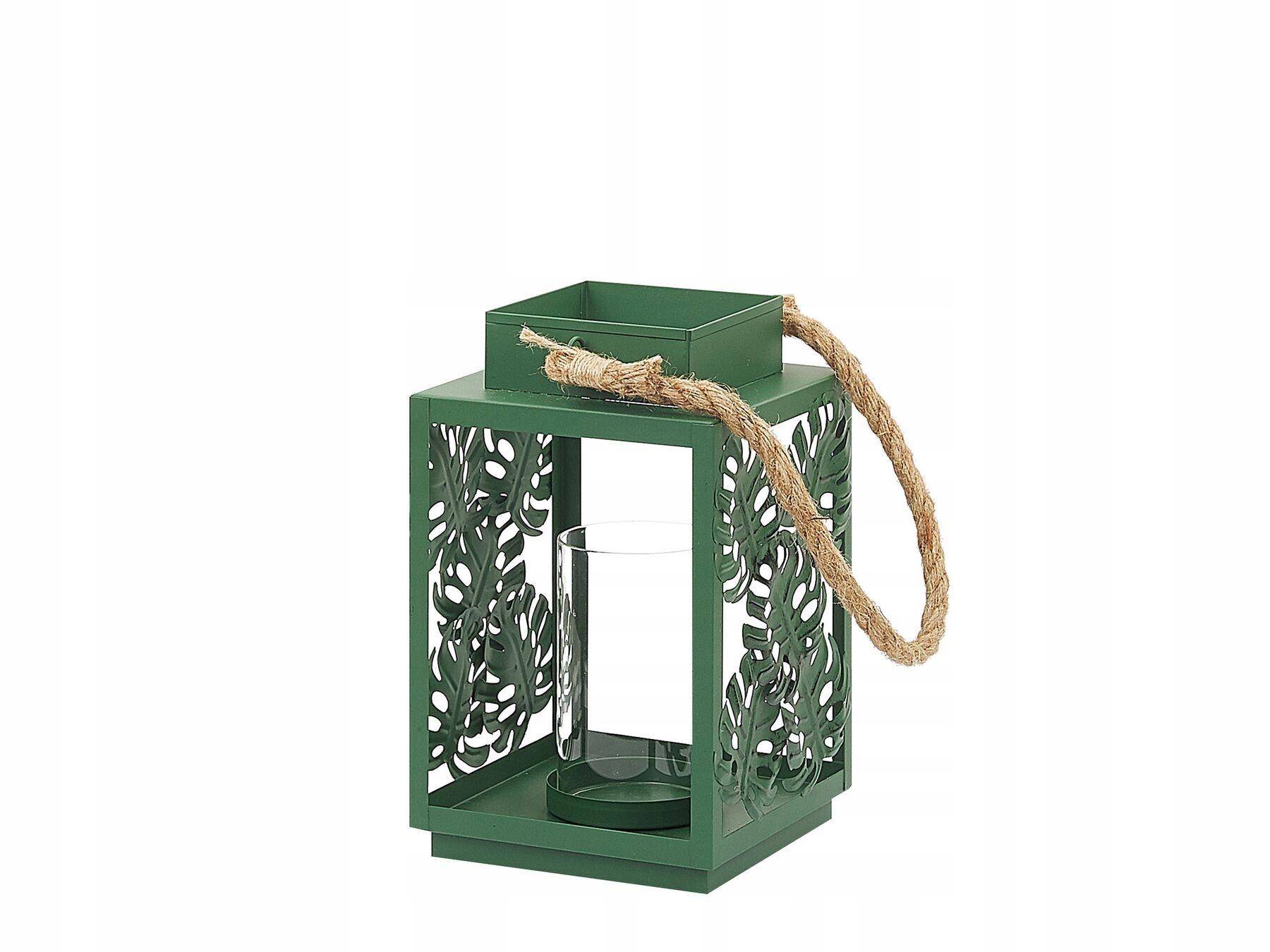 beliani lantern metal monstera green 25cm