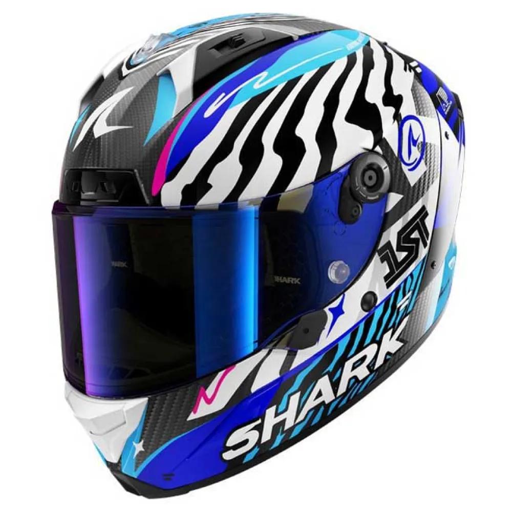 shark full face helmet aeron speed-fancy carbon white/blue s (55/56 cm)
