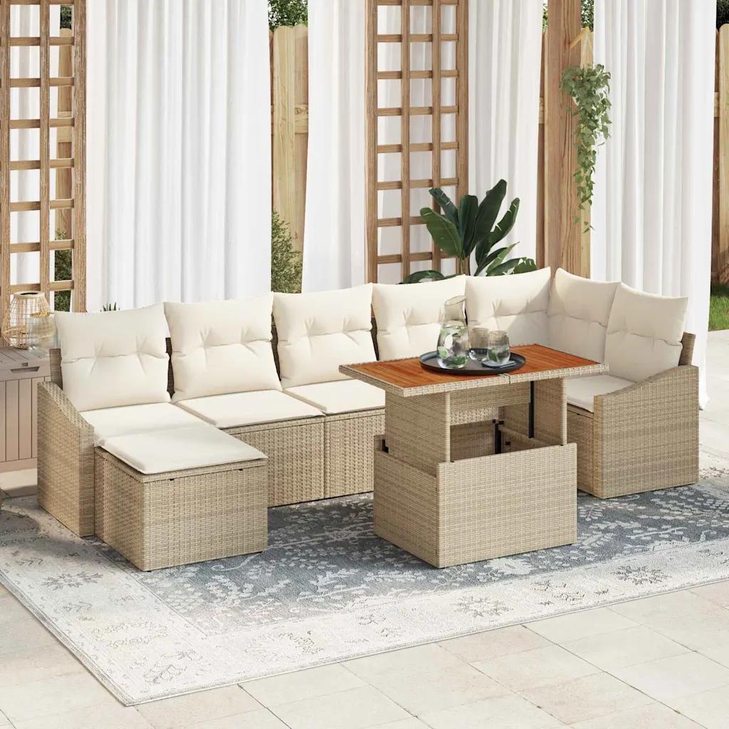 vidaxl garden sofa set 8 pcs beige poly rattan