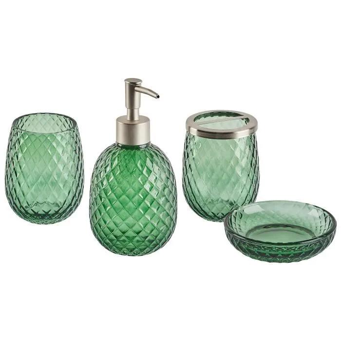 beliani bathroom accessory set canoa green glass 4 pieces