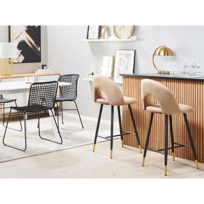 beliani bar stool falton velvet beige 2 pack
