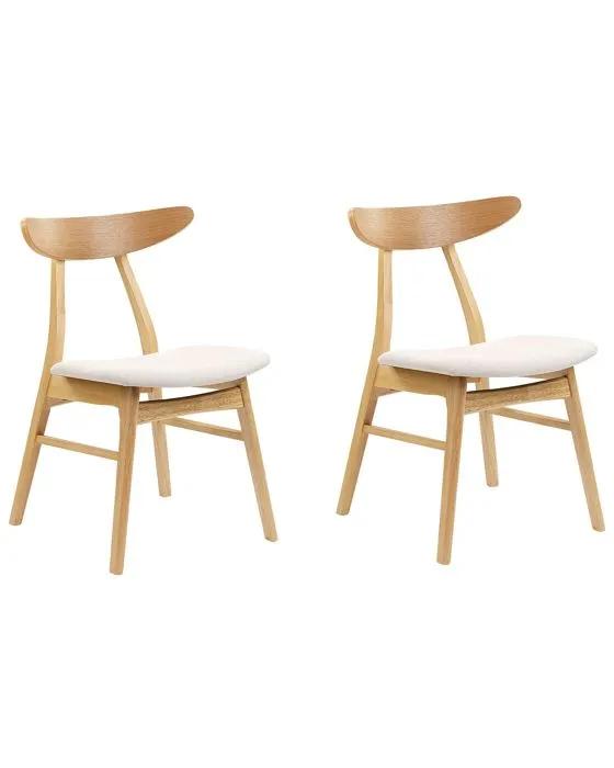 beliani dining chair set lynn rubberwood beige 2 pack