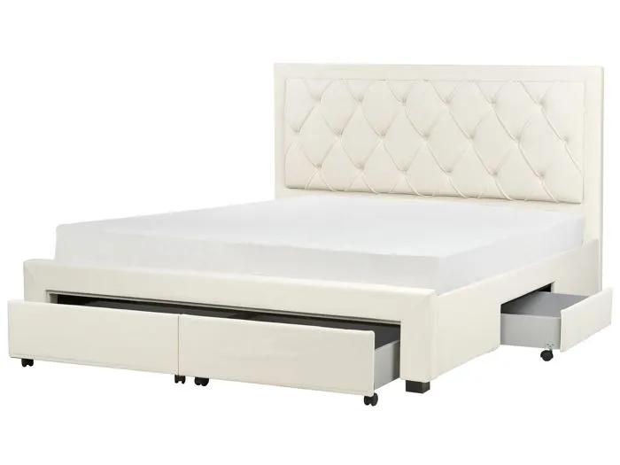 beliani bed lievin velvet cream 180x200 cm