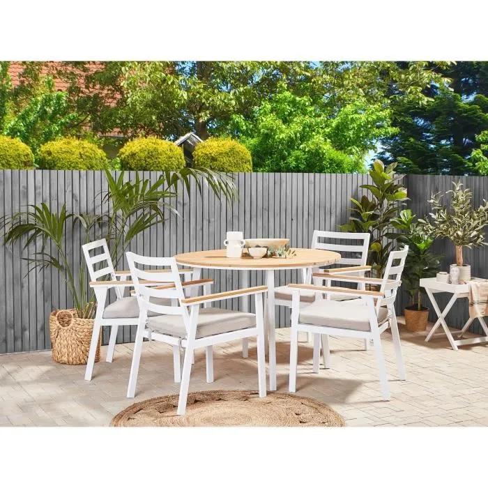 beliani garden chairs set 4 aluminum white with beige cushions