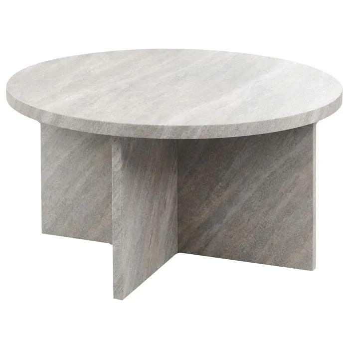 beliani coffee table stanton stone effect round 80cm