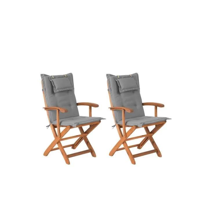 beliani garden chair set maui acacia gray 2 pack
