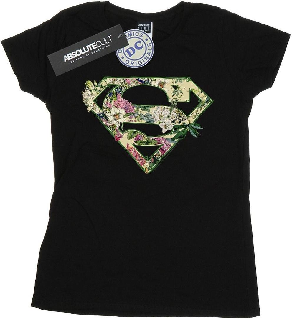 dc comics t-shirt supergirl floral shield black s