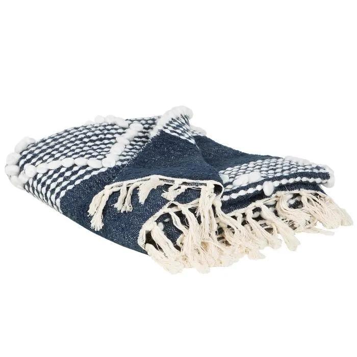 beliani plaid nemli dark blue 130x150cm