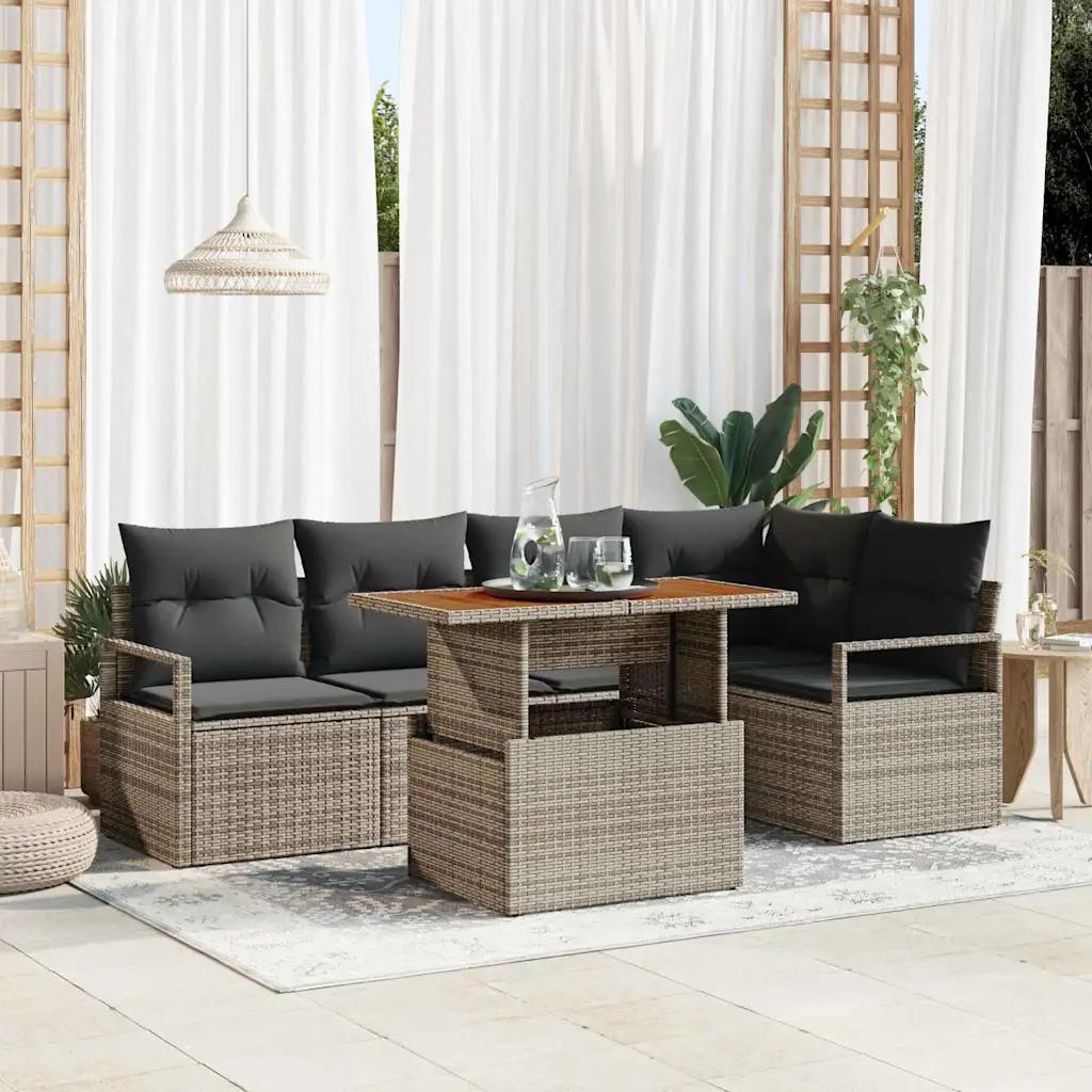 vidaxl garden sofa set 6 pcs gray poly rattan
